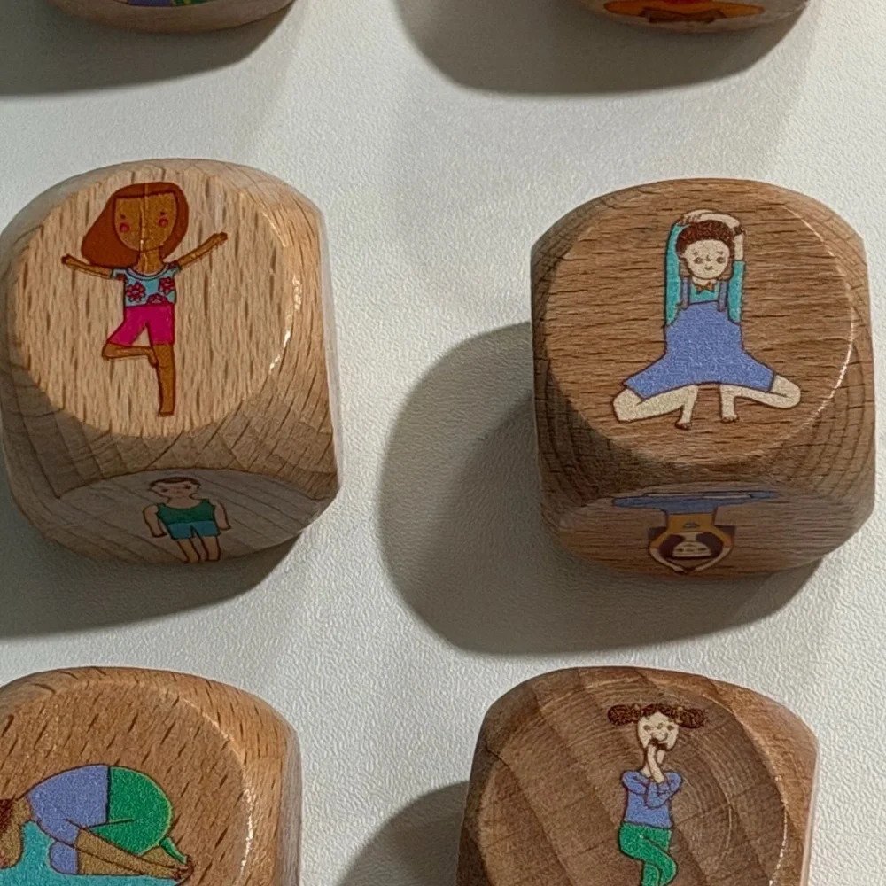 Wooden Yoga Pose Dice for Kids - Colorful Exercise Game